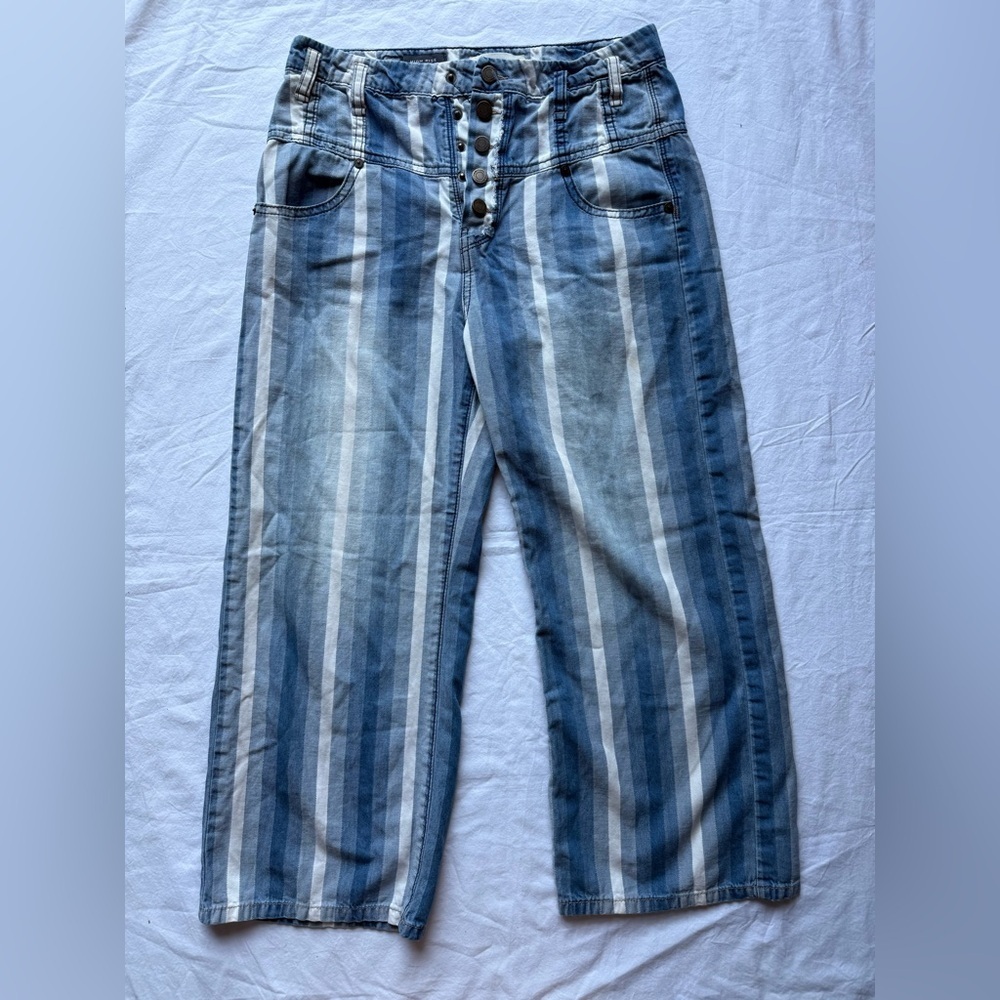 Habitual Girls Ariah Blue and White Striped Wide Leg Cotton Pants 27 - Picture 4 of 14
